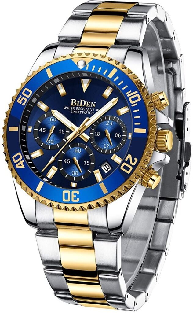biden mens watches chronograph stainless steel waterproof date analog quartz watch business wrist watches for men